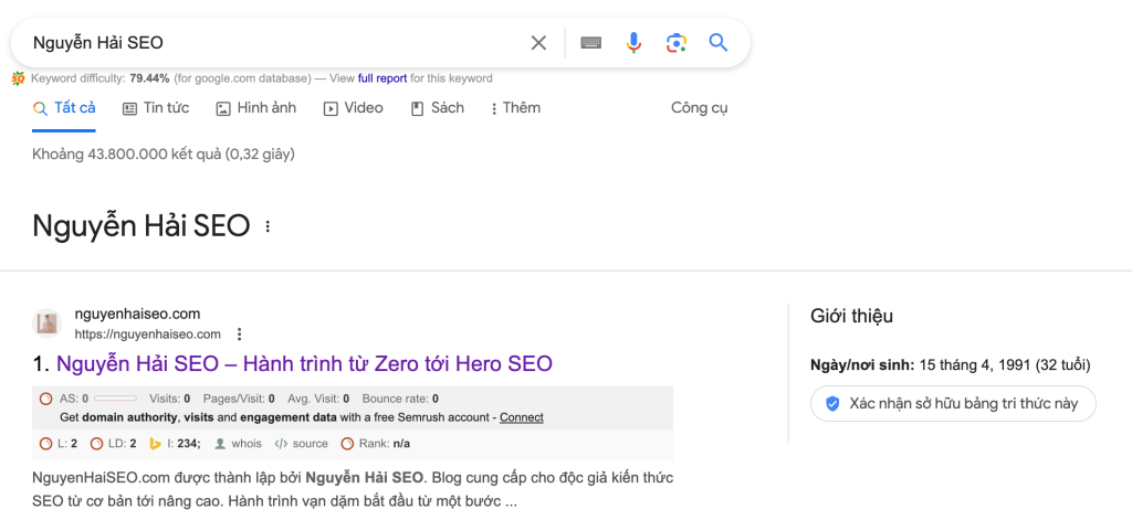 Nguyễn Hải SEO đã nằm trong kho Google Knowledge Graph - Sơ đồ tri thức của Google.